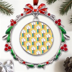 Smile-cloud-rainbow-pattern-yellow Metal X mas Wreath Ribbon Ornament