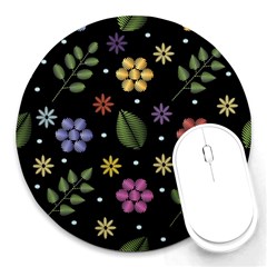 Embroidery-seamless-pattern-with-flowers Round Mousepad by Salman4z