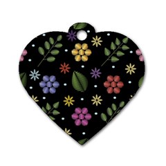 Embroidery-seamless-pattern-with-flowers Dog Tag Heart (two Sides) by Salman4z