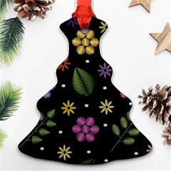 Embroidery-seamless-pattern-with-flowers Christmas Tree Ornament (two Sides) by Salman4z