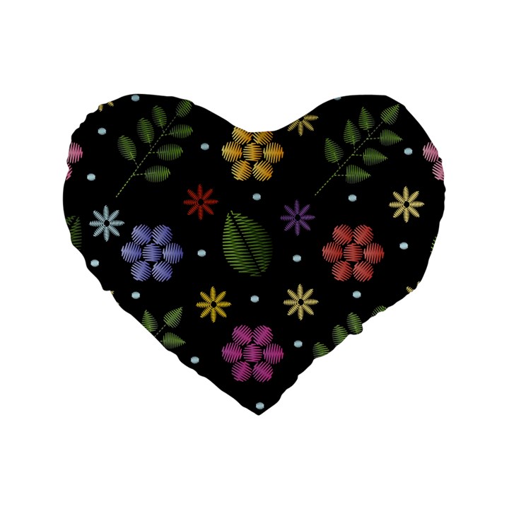 Embroidery-seamless-pattern-with-flowers Standard 16  Premium Heart Shape Cushions