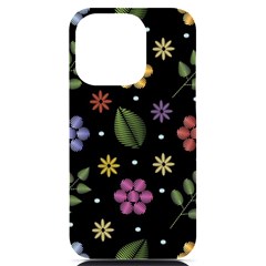 Embroidery-seamless-pattern-with-flowers Iphone 14 Pro Black Uv Print Case