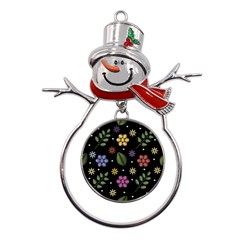 Embroidery-seamless-pattern-with-flowers Metal Snowman Ornament