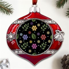 Embroidery-seamless-pattern-with-flowers Metal Snowflake And Bell Red Ornament by Salman4z