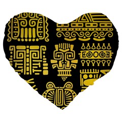 American-golden-ancient-totems Large 19  Premium Heart Shape Cushions by Salman4z