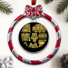 American-golden-ancient-totems Metal Red Ribbon Round Ornament by Salman4z