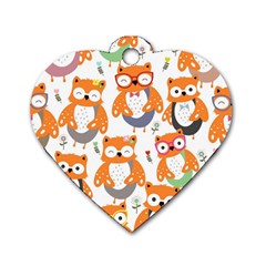 Cute-colorful-owl-cartoon-seamless-pattern Dog Tag Heart (one Side) by Salman4z