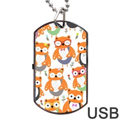 Cute-colorful-owl-cartoon-seamless-pattern Dog Tag Usb Flash (one Side) by Salman4z