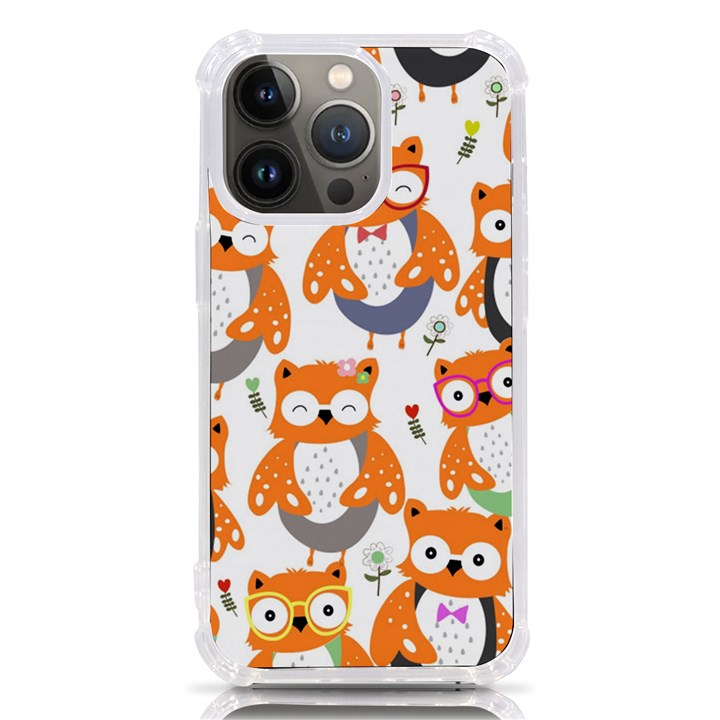 Cute-colorful-owl-cartoon-seamless-pattern iPhone 13 Pro TPU UV Print Case