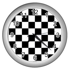 Chess-board-background-design Wall Clock (silver) by Salman4z