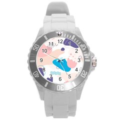 Hand-drawn-abstract-organic-shapes-background Round Plastic Sport Watch (l) by Salman4z