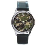 Texture-military-camouflage-repeats-seamless-army-green-hunting Round Metal Watch Front