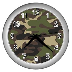 Texture-military-camouflage-repeats-seamless-army-green-hunting Wall Clock (silver) by Salman4z