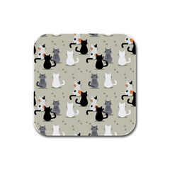 Cute-cat-seamless-pattern Rubber Square Coaster (4 Pack) by Salman4z