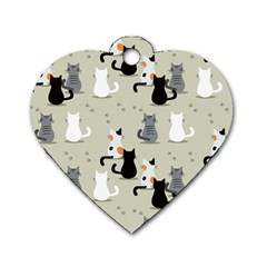 Cute-cat-seamless-pattern Dog Tag Heart (one Side) by Salman4z