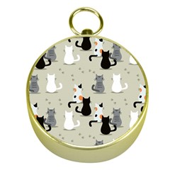 Cute-cat-seamless-pattern Gold Compasses by Salman4z