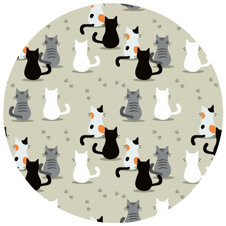 Cute-cat-seamless-pattern Wooden Puzzle Round