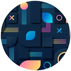 Gradient Geometric Shapes Dark Background Wooden Puzzle Round by Salman4z