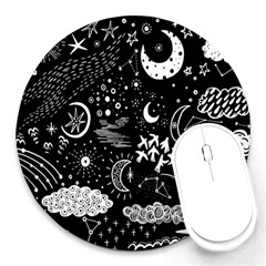 Vector-set-sketch-drawn-with-space Round Mousepad by Salman4z