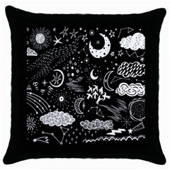 Vector-set-sketch-drawn-with-space Throw Pillow Case (black) by Salman4z