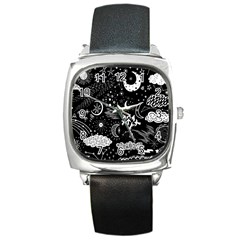 Vector-set-sketch-drawn-with-space Square Metal Watch by Salman4z