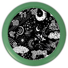 Vector-set-sketch-drawn-with-space Color Wall Clock by Salman4z