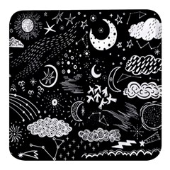 Vector-set-sketch-drawn-with-space Square Glass Fridge Magnet (4 Pack) by Salman4z