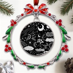 Vector-set-sketch-drawn-with-space Metal X mas Wreath Ribbon Ornament by Salman4z