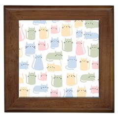 Cute-cat-colorful-cartoon-doodle-seamless-pattern Framed Tile by Salman4z