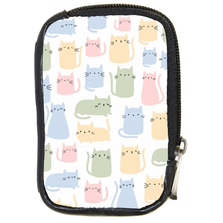 Cute-cat-colorful-cartoon-doodle-seamless-pattern Compact Camera Leather Case