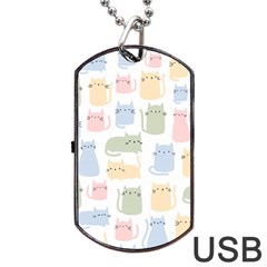 Cute-cat-colorful-cartoon-doodle-seamless-pattern Dog Tag Usb Flash (two Sides) by Salman4z