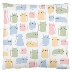 Cute-cat-colorful-cartoon-doodle-seamless-pattern Large Premium Plush Fleece Cushion Case (one Side) by Salman4z