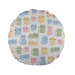 Cute-cat-colorful-cartoon-doodle-seamless-pattern Standard 15  Premium Flano Round Cushions by Salman4z