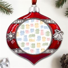 Cute-cat-colorful-cartoon-doodle-seamless-pattern Metal Snowflake And Bell Red Ornament by Salman4z