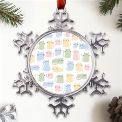 Cute-cat-colorful-cartoon-doodle-seamless-pattern Metal Large Snowflake Ornament