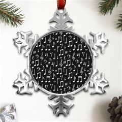 Chalk-music-notes-signs-seamless-pattern Metal Small Snowflake Ornament by Salman4z