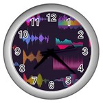 Colorful-sound-wave-set Wall Clock (Silver) Front