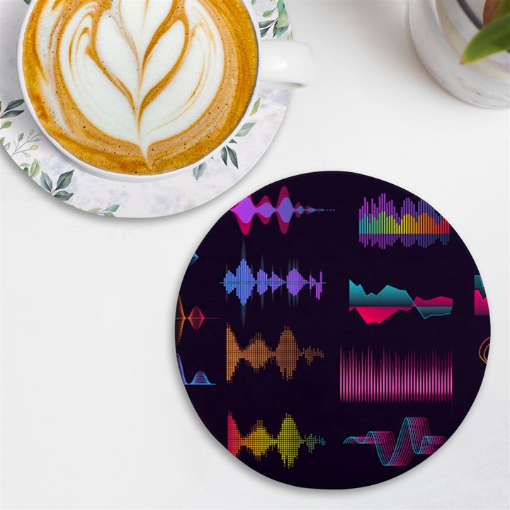 Colorful-sound-wave-set UV Print Round Tile Coaster