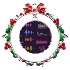 Colorful-sound-wave-set Metal X mas Wreath Ribbon Ornament by Salman4z