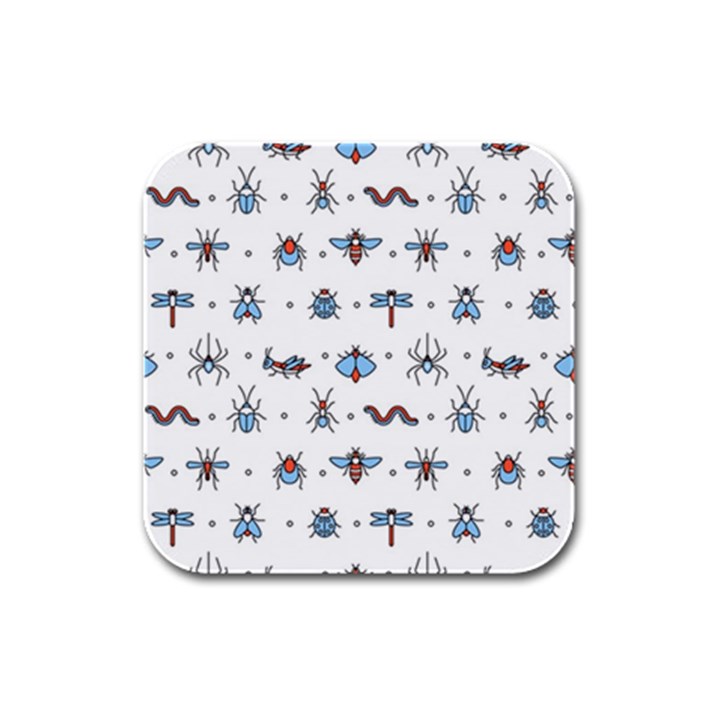 Insects-icons-square-seamless-pattern Rubber Square Coaster (4 pack)