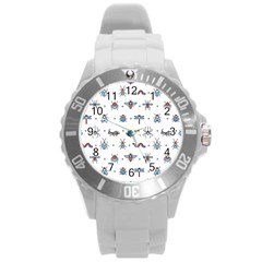 Insects-icons-square-seamless-pattern Round Plastic Sport Watch (l) by Salman4z