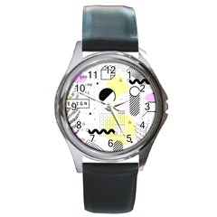 Graphic-design-geometric-background Round Metal Watch by Salman4z