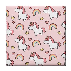 Cute-unicorn-rainbow-seamless-pattern-background Tile Coaster by Salman4z