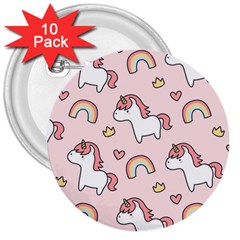 Cute-unicorn-rainbow-seamless-pattern-background 3  Buttons (10 Pack)  by Salman4z