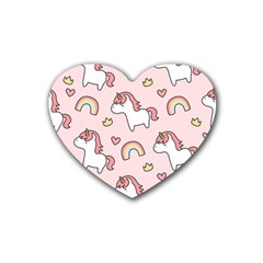 Cute-unicorn-rainbow-seamless-pattern-background Rubber Coaster (heart) by Salman4z