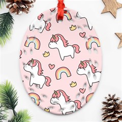 Cute-unicorn-rainbow-seamless-pattern-background Oval Filigree Ornament (two Sides)