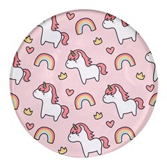 Cute-unicorn-rainbow-seamless-pattern-background Round Glass Fridge Magnet (4 Pack)