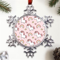 Cute-unicorn-rainbow-seamless-pattern-background Metal Large Snowflake Ornament by Salman4z