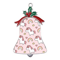 Cute-unicorn-rainbow-seamless-pattern-background Metal Holly Leaf Bell Ornament