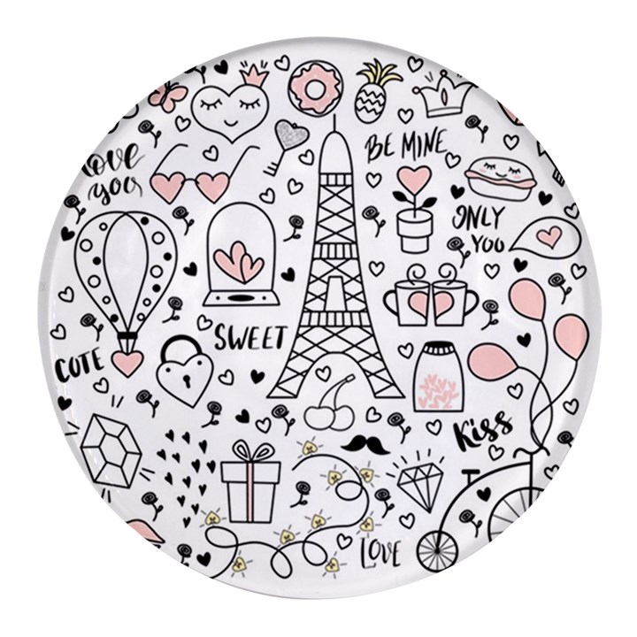 Big-collection-with-hand-drawn-objects-valentines-day Round Glass Fridge Magnet (4 pack)